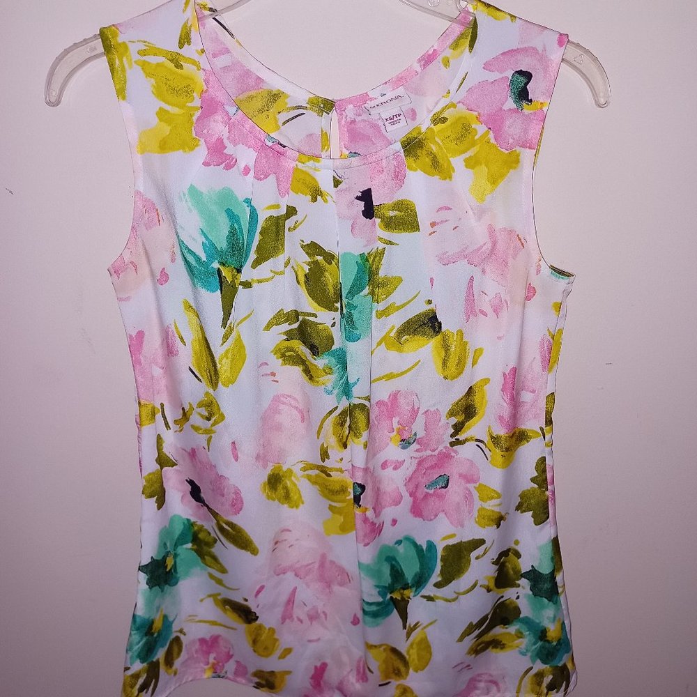 Merona sleeveless shell blouse tank top shirt Women's size XS, white floral!